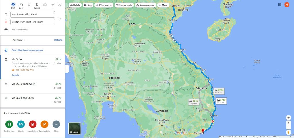 Bản đồ du lịch từ Hà Nội đến Ninh Thuận